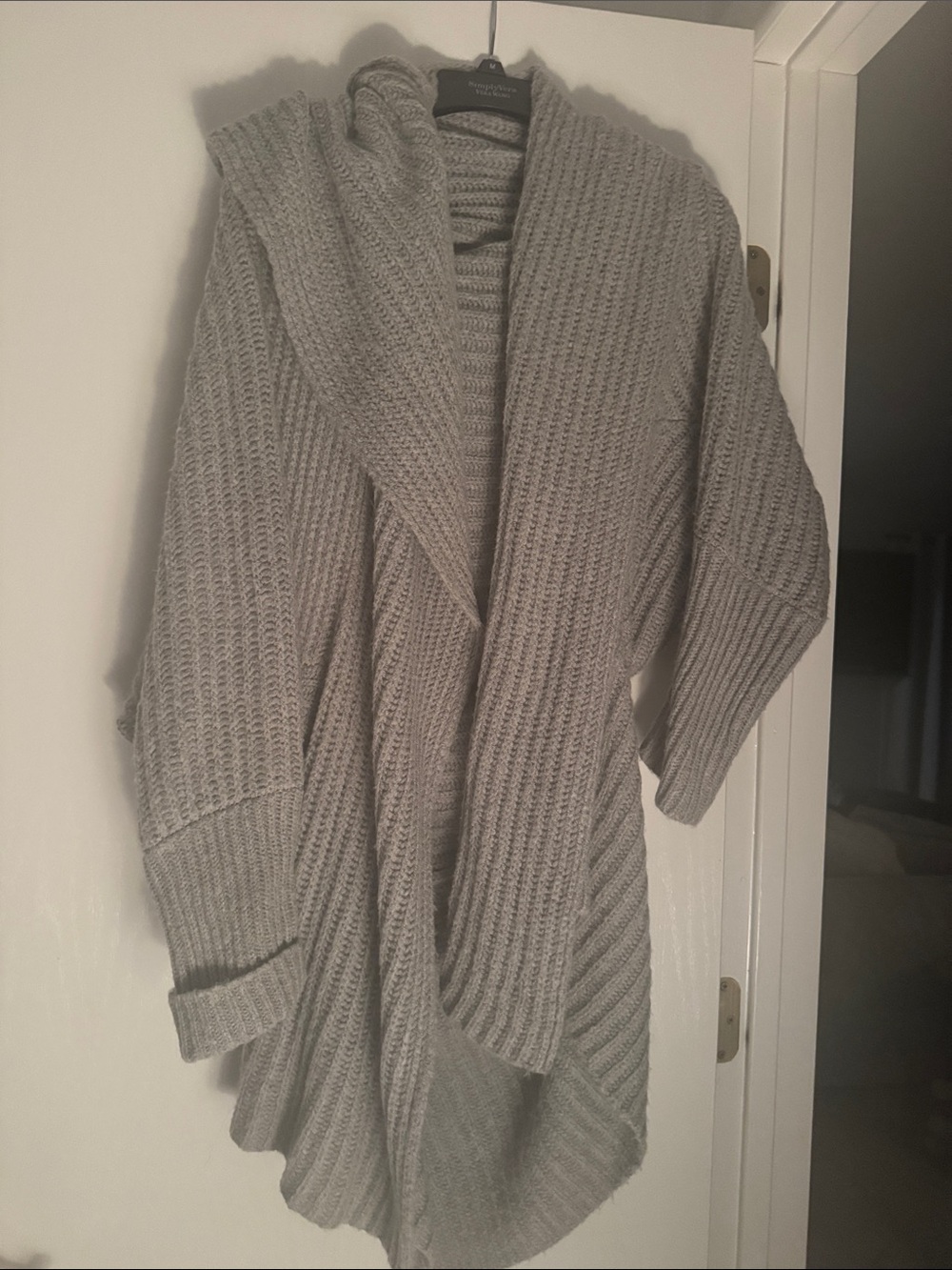 Leith Light Gray Hooded Ribbed Open Cardigan